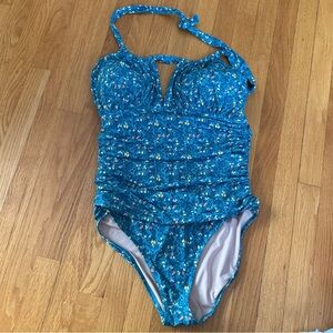 Garnet Hill Blue Floral One-Piece Swimsuit